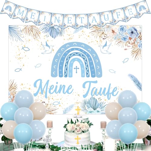 Sursurprise Meine Taufe Deko für Junge Blau, Meine Taufe Regenbogen Banner Hintergrund, Erstkommunion Luftballon, Taufe Kommunion Konfirmation Regenbogen Deko Sursurprise Meine Taufe Deko für Junge Blau, Meine Taufe Regenbogen Banner Hintergrund, Erstkommunion Luftballon, Taufe Kommunion Konfirmation Regenbogen Deko von Sursurprise
