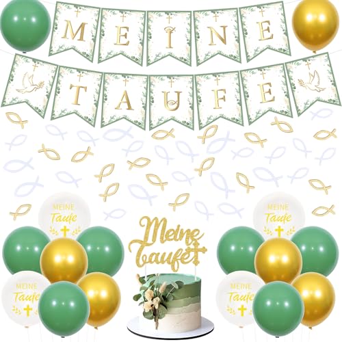 Sursurprise Meine Taufe Deko Grün für Mädchen Junge, Meine Taufe Banner, Tortenaufsatz zur Taufe, Holz Fische Tischdeko, Meine Taufe Luftballons, Kommunion Konfirmation Babyparty Deko Sursurprise Meine Taufe Deko Grün für Mädchen Junge, Meine Taufe Banner, Tortenaufsatz zur Taufe, Holz Fische Tischdeko, Meine Taufe Luftballons, Kommunion Konfirmation Babyparty Deko von Sursurprise