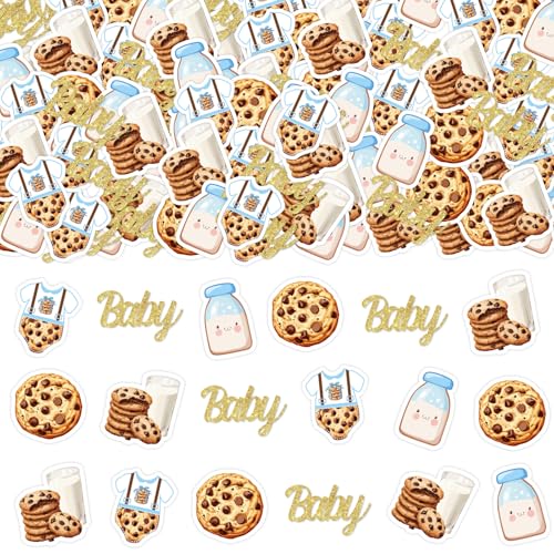 Sursurprise Milch Kekse Baby Dusche Dekorationen, 200Pcs Cookie Milch Baby Dusche Konfetti blau für Jungen Baby Dusche Kekse und Milch Party Supplies von Sursurprise