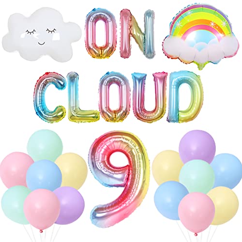 Sursurprise On Cloud 9 Geburtstag Dekorationen für Mädchen, Gradient On Cloud 9 Luftballons, Pastell Regenbogen Wolke Ballon für Wolke Regenbogen 9th Birthday Party Supplies von Sursurprise