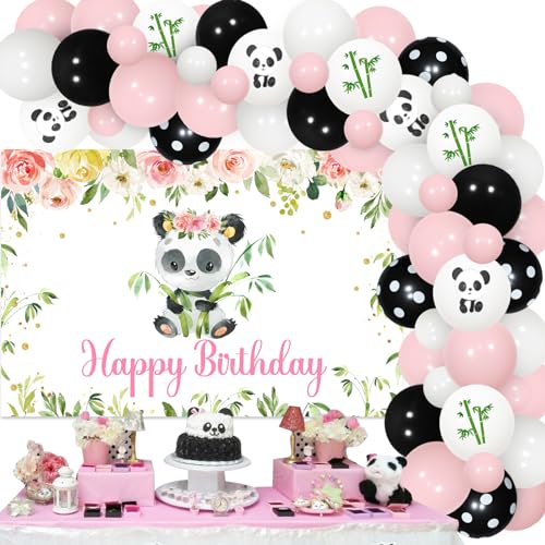 Sursurprise Panda Geburtstag Dekorationen für Mädchen, rosa Panda Geburtstag Backdrop Ballon Girlande Bogen Kit, Panda Geburtstag Party Supplies von Sursurprise