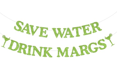 Sursurprise Party-Dekoration, Cocktail-Banner, Aufschrift "Save Water Drink Margs", Margarita-Geburtstag, Bachelorette, Cinco de Mayo, mexikanische Fiesta, Brautparty, Martini, Bar, Partyzubehör Sursurprise Party-Dekoration, Cocktail-Banner, Aufschrift "Save Water Drink Margs", Margarita-Geburtstag, Bachelorette, Cinco de Mayo, mexikanische Fiesta, Brautparty, Martini, Bar, Partyzubehör von Sursurprise