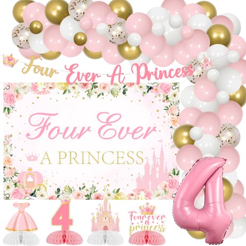 Sursurprise Princess 4. Geburtstag Party Dekorationen, Four Ever A Princess Ballon Girlande Bogen Kit mit Backdrop Banner, Honeycomb Centrepieces, Nummer 4 Ballons, Prinzessin 4. Sursurprise Princess 4. Geburtstag Party Dekorationen, Four Ever A Princess Ballon Girlande Bogen Kit mit Backdrop Banner, Honeycomb Centrepieces, Nummer 4 Ballons, Prinzessin 4. von Sursurprise