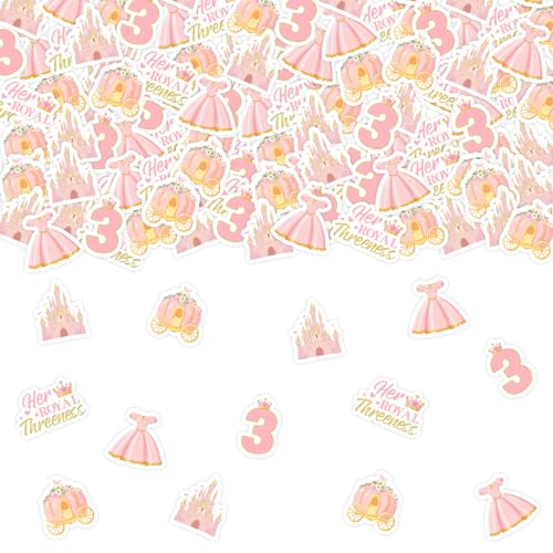 Sursurprise Prinzessin 3. Geburtstag Party Dekorationen Pink Gold Her Royal Threeness Konfetti Schloss Hochzeitskleid Papierstreuung 3 Jahre alt Geburtstag Party Supplies von Sursurprise