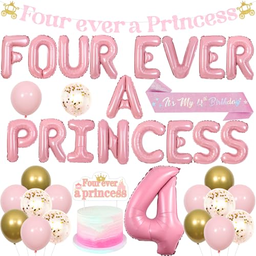 Sursurprise Prinzessin 4. Geburtstag Party Dekorationen, Four Ever A Princess Banner Cake Topper Rosa Gold Ballons Schärpe für Mädchen, Prinzessin Themed 4 Jahre alt Geburtstag Party Supplies Sursurprise Prinzessin 4. Geburtstag Party Dekorationen, Four Ever A Princess Banner Cake Topper Rosa Gold Ballons Schärpe für Mädchen, Prinzessin Themed 4 Jahre alt Geburtstag Party Supplies von Sursurprise