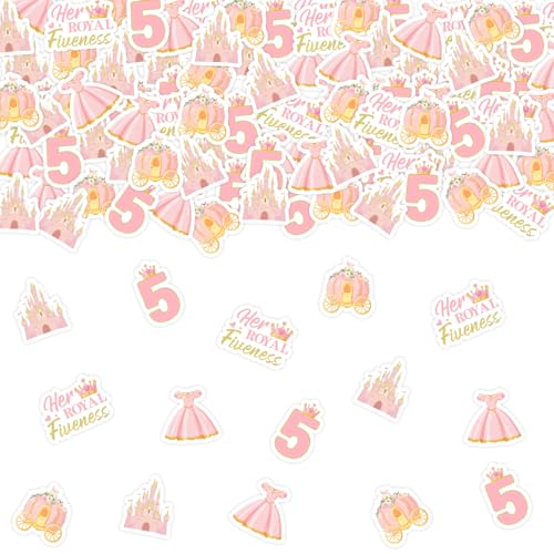 Sursurprise Prinzessin 5. Geburtstag Party Dekorationen Pink Gold Her Royal Fiveness Konfetti Schloss Hochzeitskleid Papier Streuung 5 Jahre alt Geburtstag Party Supplies von Sursurprise