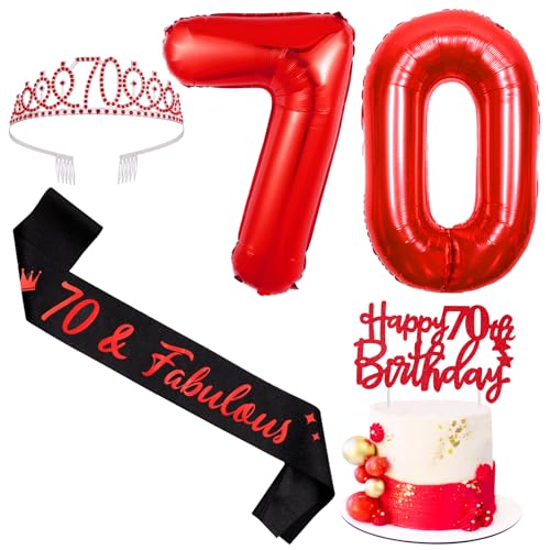 Sursurprise Rot und Schwarz 70. Geburtstag Dekorationen für Männer Frauen, 70. Geburtstag Schärpe und Tiara, Cake Topper, Ballon, 70 Year Old Bday Party Supplies Sursurprise Rot und Schwarz 70. Geburtstag Dekorationen für Männer Frauen, 70. Geburtstag Schärpe und Tiara, Cake Topper, Ballon, 70 Year Old Bday Party Supplies von Sursurprise