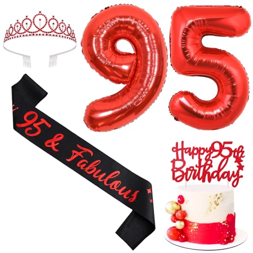 Sursurprise Rot und Schwarz 95. Geburtstag Dekorationen für Männer Frauen, 95. Geburtstag Schärpe und Tiara, Cake Topper, Ballon, 95 Jahre alt Bday Party Supplies Sursurprise Rot und Schwarz 95. Geburtstag Dekorationen für Männer Frauen, 95. Geburtstag Schärpe und Tiara, Cake Topper, Ballon, 95 Jahre alt Bday Party Supplies von Sursurprise