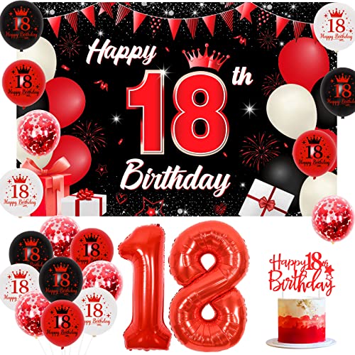 Sursurprise Schwarz und Rot 18. Geburtstag Dekorationen für Jungen Mädchen, Rot Schwarz 18. Geburtstag Hintergrund Kuchen Topper und Luftballons für 18 Jahre alt Geburtstag Jahrestag Party Supplies Sursurprise Schwarz und Rot 18. Geburtstag Dekorationen für Jungen Mädchen, Rot Schwarz 18. Geburtstag Hintergrund Kuchen Topper und Luftballons für 18 Jahre alt Geburtstag Jahrestag Party Supplies von Sursurprise