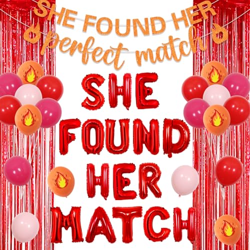 Sursurprise She Found Her Perfect Match Bachelorette Dekoration, She Found Her Perfect Match Banner, Letter Foil Ballon, Folie Fransen Vorhang für Bridal Shower Wedding Bach Engagement Decor von Sursurprise