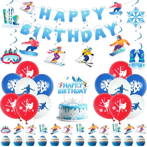 Sursurprise Skifahren Geburtstag Party Dekorationen, Schnee Ski Geburtstag Banner Kuchen Topper Cupcake Topper Snowboard hängenden wirbelt Ballons, Skifahrer Wintersport Themed Party Supplies Sursurprise Skifahren Geburtstag Party Dekorationen, Schnee Ski Geburtstag Banner Kuchen Topper Cupcake Topper Snowboard hängenden wirbelt Ballons, Skifahrer Wintersport Themed Party Supplies von Sursurprise