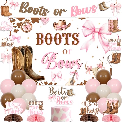Sursurprise Stiefel oder Schleifen, Dekoration für das Geschlecht, Stiefel oder Schleife, Banner, Hintergrund, hängende Wirbel, Waben-Mittelstücke, Kuchendekoration, Luftballons für Western-Cowboy Sursurprise Stiefel oder Schleifen, Dekoration für das Geschlecht, Stiefel oder Schleife, Banner, Hintergrund, hängende Wirbel, Waben-Mittelstücke, Kuchendekoration, Luftballons für Western-Cowboy von Sursurprise