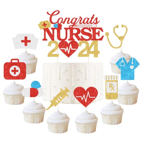 Sursurprise Tortenaufsatz "Congrats Nurse 5,131.0 cm 2024, Cupcake-Topper, Schulabschluss, Dekoration für Krankenpflege, Medizin, Schulabschluss, Partyzubehör von Sursurprise