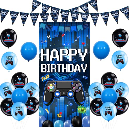 Sursurprise Videospiel Geburtstag Dekorationen für Jungen, Blau Gaming Happy Birthday Türbanner Dreieck Flagge Girlande, Luftballons, Gaming Geburtstag Party Supplies Alter 7 8 9 10 11 12 13 14 Sursurprise Videospiel Geburtstag Dekorationen für Jungen, Blau Gaming Happy Birthday Türbanner Dreieck Flagge Girlande, Luftballons, Gaming Geburtstag Party Supplies Alter 7 8 9 10 11 12 13 14 von Sursurprise
