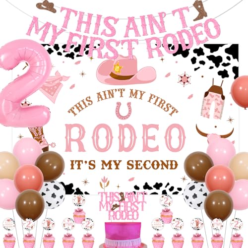 Sursurprise Western Cowgirl 2. Geburtstag Dekorationen – This Ain't My First Rodeo Hintergrund Banner Girlanden Kuchen Cupcake Topper Luftballons, mexikanisches Partyzubehör für zwei Geburtstage von Sursurprise