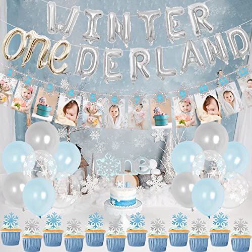 Winter Onederland Geburtstag Dekorationen für junge Winter 1. Geburtstag Party Onederland Luftballons Schneeflocke Foto Banner für Winter ersten Geburtstag Dekorationen von Sursurprise
