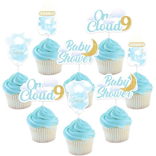 Sursurprise auf Wolke 9 Baby-Dusche-Dekorationen, 36PCS Wolke neun Baby-Dusche-Cupcake-Topper, Wolke Themed Baby-Dusche-Party-Zubehör von Sursurprise