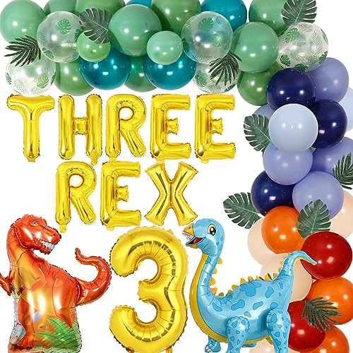 Sursurprise Three Rex Geburtstagsparty Dekorationen für Jungen, Dinosaurier 3. Geburtstag Dekorationen, 3 Rex Ballon Girlande Bogen Kit Retro für Roar T-Rex 3 Jahre alt Party Supplies von Sursurprise