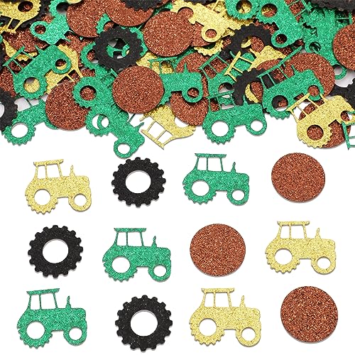 Sursurprise Traktor-Party-Dekorationen, 200 Stück Traktor-Tischkonfetti grün gelb, Bauernhoftraktor, Geburtstagsparty-Zubehör von Sursurprise