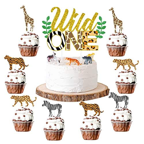 Sursurprise Wild One Kuchen Topper Dschungeltiere Cupcake Topper, Leopard Gepard Erster Geburtstag Dekorationen Dschungel Safari Zoo Thema Party Kuchen liefert 25 Pack von Sursurprise