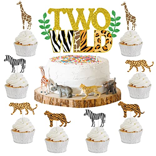 Sursurprise Zwei wilde Kuchen Topper Dschungeltiere Cupcake Toppers, Safari Tier Zweiter Geburtstag Dekorationen Zoo Themen 2 Geburtstag Party Kuchen liefert von Sursurprise