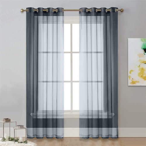Surwin 2 Stück Gardinen mit Ösen, Grau 100x250cm Vorhänge, Modern Transparent Vorhänge Wohnzimmer Polyester Gardinen Küche Fenster Wohnzimmer Schlafzimmer von Surwin