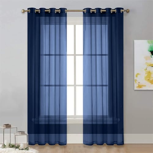 Surwin 2 Stück Gardinen mit Ösen, Marineblau 100x130cm Vorhänge, Modern Transparent Vorhänge Wohnzimmer Polyester Gardinen Küche Fenster Wohnzimmer Schlafzimmer von Surwin