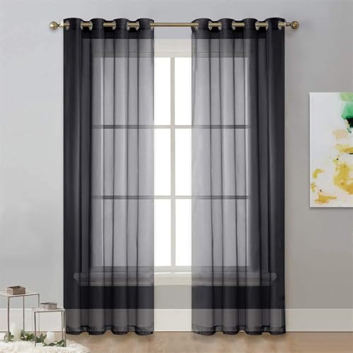 Surwin 2 Stück Gardinen mit Ösen, Schwarz 100x130cm Vorhänge, Modern Transparent Vorhänge Wohnzimmer Polyester Gardinen Küche Fenster Wohnzimmer Schlafzimmer von Surwin