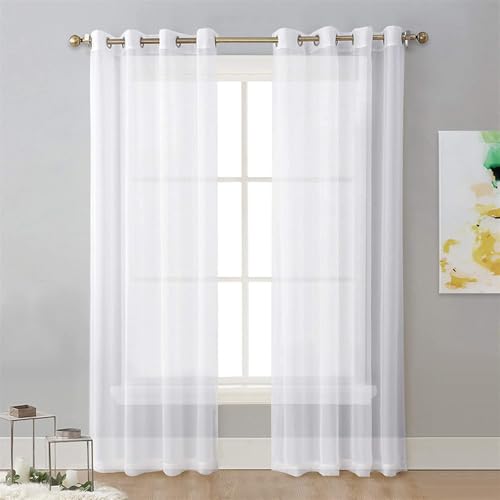 Surwin 2 Stück Gardinen mit Ösen, Weiß 100x250cm Vorhänge, Modern Transparent Vorhänge Wohnzimmer Polyester Gardinen Küche Fenster Wohnzimmer Schlafzimmer von Surwin