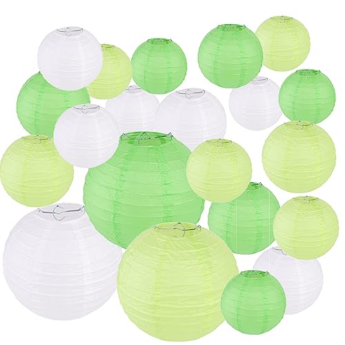 Surwin 21pcs Bunte Papierlaterne Set, Hochzeitsdeko Party Deko Lampions, Rund Papierlampe Hängend Papierlaternen lampions Bunt Gartenparty Deko (21er Set,Grün) von Surwin