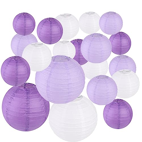 Surwin 21pcs Bunte Papierlaterne Set, Hochzeitsdeko Party Deko Lampions, Rund Papierlampe Hängend Papierlaternen lampions Bunt Gartenparty Deko (21er Set,Lila) von Surwin