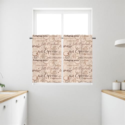 Surwin Bistrogardine Coffee Break Scheibengardine Küchengardine, Halbtransparente Kurzgardine Wohnzimmer Landhaus Càfe Gardinen Kaffee Kurz Vorhang, 2er Set (Khaki,W70xL61cm) von Surwin