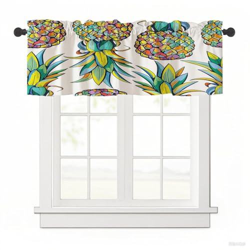 Surwin Bistrogardine Coffee Break Scheibengardine Küchengardine mit 3D-Ananas-Print, Kurzgardine Wohnzimmer Landhaus Càfe Gardinen Moderne Kurz Vorhang (Bunte Ananas,137x45cm) von Surwin