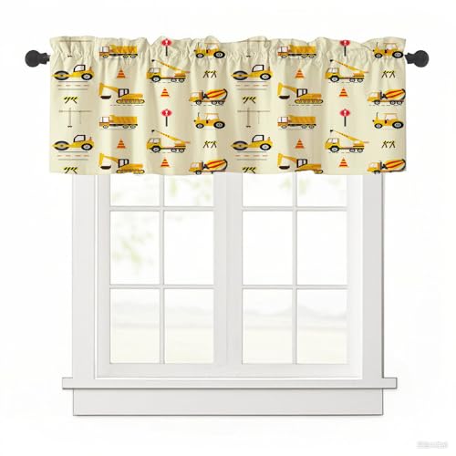 Surwin Bistrogardine Coffee Break Scheibengardine Küchengardine mit 3D-Cartoon, Kurzgardine Wohnzimmer Landhaus Càfe Gardinen Moderne Kurz Vorhang (Gelber Bagger,137x45cm) von Surwin