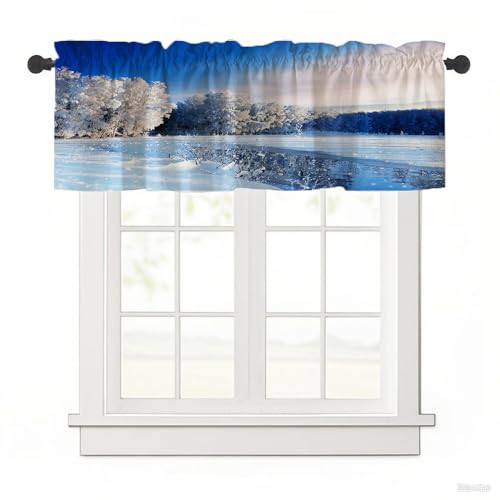 Surwin Bistrogardine Coffee Break Scheibengardine Küchengardine mit 3D-Druck von Schneeszenen, Kurzgardine Wohnzimmer Landhaus Càfe Gardinen Moderne Kurz Vorhang (Gletscher,137x45cm) von Surwin