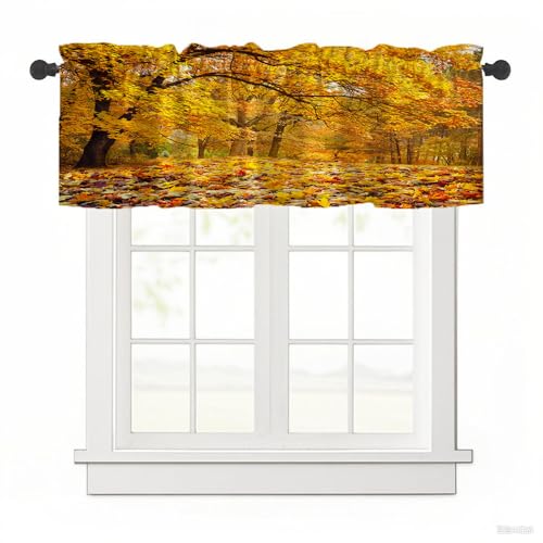 Surwin Bistrogardine Coffee Break Scheibengardine Küchengardine mit 3D-Herbstblatt-Druck, Kurzgardine Wohnzimmer Landhaus Càfe Gardinen Moderne Kurz Vorhang (Goldene Blätter,137x45cm) von Surwin