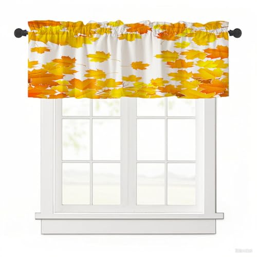 Surwin Bistrogardine Coffee Break Scheibengardine Küchengardine mit 3D-Herbstblatt-Druck, Kurzgardine Wohnzimmer Landhaus Càfe Gardinen Moderne Kurz Vorhang (Herbstblätter,137x45cm) von Surwin