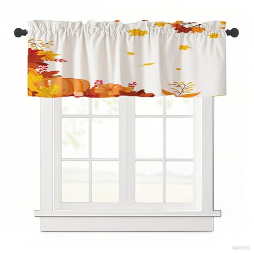 Surwin Bistrogardine Coffee Break Scheibengardine Küchengardine mit 3D-Herbstblatt-Druck, Kurzgardine Wohnzimmer Landhaus Càfe Gardinen Moderne Kurz Vorhang (Orange Kürbisse,137x45cm) von Surwin
