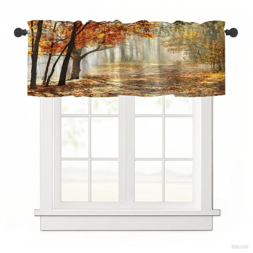 Surwin Bistrogardine Coffee Break Scheibengardine Küchengardine mit 3D-Herbstlandschaftsdruck, Kurzgardine Wohnzimmer Landhaus Càfe Gardinen Moderne Kurz Vorhang (Herbst,137x45cm) von Surwin