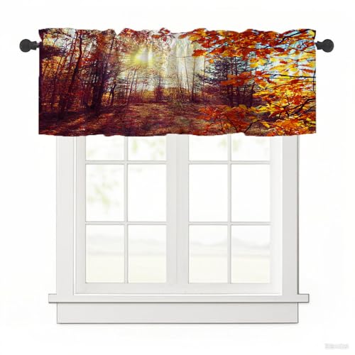 Surwin Bistrogardine Coffee Break Scheibengardine Küchengardine mit 3D-Herbstlandschaftsdruck, Kurzgardine Wohnzimmer Landhaus Càfe Gardinen Moderne Kurz Vorhang (Sonnenschein,137x45cm) von Surwin
