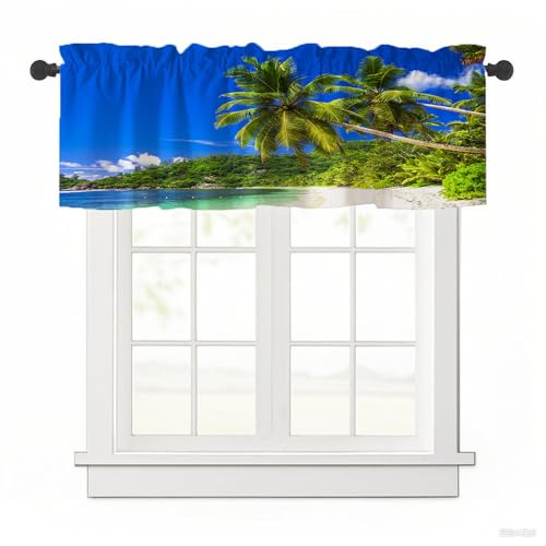 Surwin Bistrogardine Coffee Break Scheibengardine Küchengardine mit 3D-Kokospalmen-Print, Kurzgardine Wohnzimmer Landhaus Càfe Gardinen Moderne Kurz Vorhang (Insel,137x45cm) von Surwin