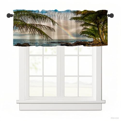 Surwin Bistrogardine Coffee Break Scheibengardine Küchengardine mit 3D-Kokospalmen-Print, Kurzgardine Wohnzimmer Landhaus Càfe Gardinen Moderne Kurz Vorhang (Regenbogen,137x45cm) von Surwin
