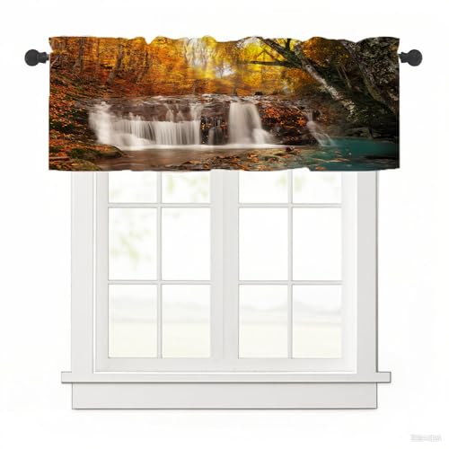 Surwin Bistrogardine Coffee Break Scheibengardine Küchengardine mit 3D-Landschaftsdruck, Kurzgardine Wohnzimmer Landhaus Càfe Gardinen Moderne Kurz Vorhang (Herbst,137x45cm) von Surwin