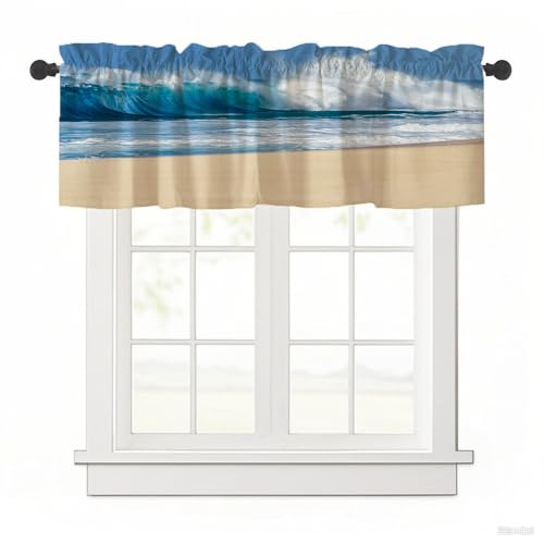 Surwin Bistrogardine Coffee Break Scheibengardine Küchengardine mit 3D-Meereslandschaft, Kurzgardine Wohnzimmer Landhaus Càfe Gardinen Moderne Kurz Vorhang (Brandung,137x45cm) von Surwin