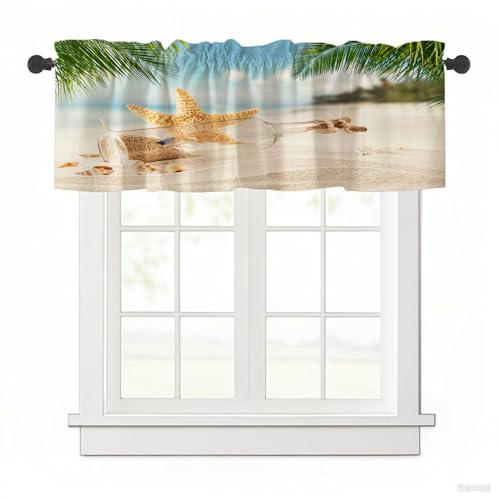 Surwin Bistrogardine Coffee Break Scheibengardine Küchengardine mit 3D-Meereslandschaft, Kurzgardine Wohnzimmer Landhaus Càfe Gardinen Moderne Kurz Vorhang (Flaschenpost,137x45cm) von Surwin