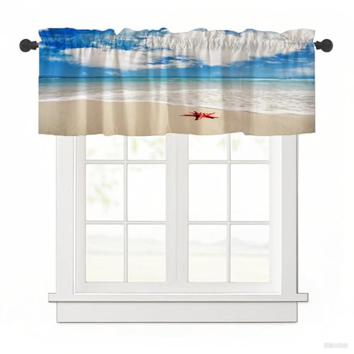 Surwin Bistrogardine Coffee Break Scheibengardine Küchengardine mit 3D-Meereslandschaft, Kurzgardine Wohnzimmer Landhaus Càfe Gardinen Moderne Kurz Vorhang (Meer und Himmel,137x45cm) von Surwin