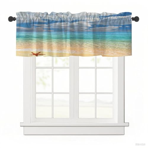 Surwin Bistrogardine Coffee Break Scheibengardine Küchengardine mit 3D-Meereslandschaft, Kurzgardine Wohnzimmer Landhaus Càfe Gardinen Moderne Kurz Vorhang (Meerwasser,137x45cm) von Surwin