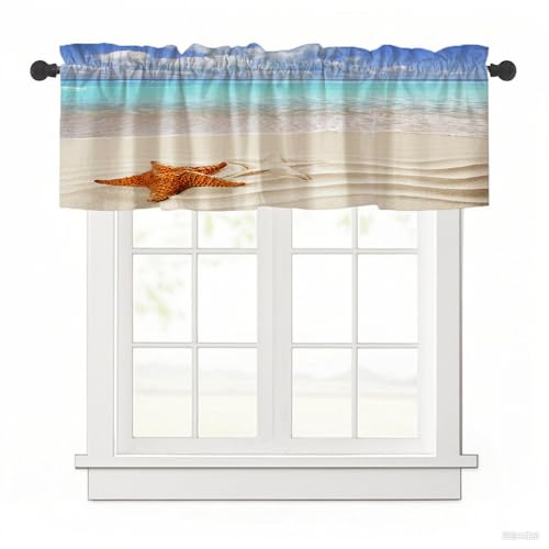 Surwin Bistrogardine Coffee Break Scheibengardine Küchengardine mit 3D-Meereslandschaft, Kurzgardine Wohnzimmer Landhaus Càfe Gardinen Moderne Kurz Vorhang (Sand,137x45cm) von Surwin