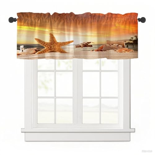 Surwin Bistrogardine Coffee Break Scheibengardine Küchengardine mit 3D-Meereslandschaft, Kurzgardine Wohnzimmer Landhaus Càfe Gardinen Moderne Kurz Vorhang (Sonnenuntergang,137x45cm) von Surwin