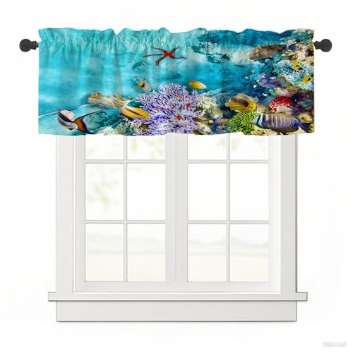 Surwin Bistrogardine Coffee Break Scheibengardine Küchengardine mit 3D-Ozean Gedruckt, Kurzgardine Wohnzimmer Landhaus Càfe Gardinen Moderne Kurz Vorhang (Lila Koralle,137x45cm) von Surwin